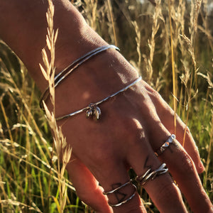 Sterling silver Bangle with sterling silver pebble charm