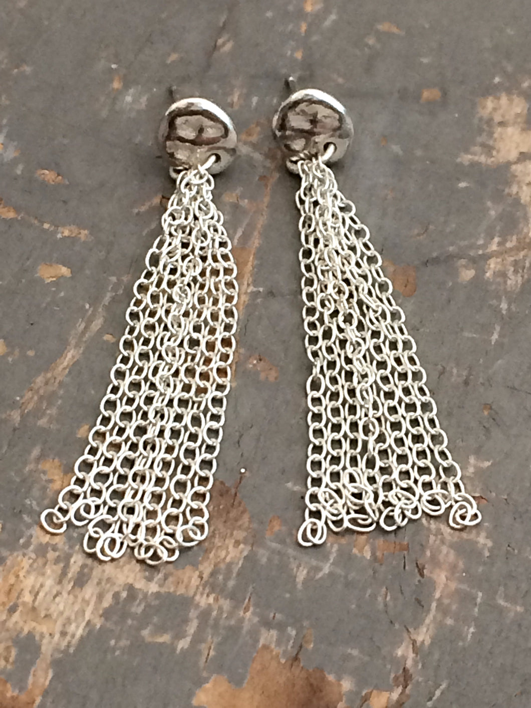 Silver long tassel earrings