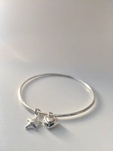 Sterling silver Bangle with sterling silver pebble charm