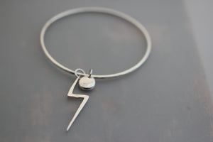 Sterling silver Bangle with sterling silver pebble charm